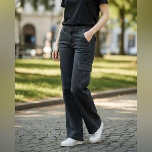 Coldwater Creek Charcoal & Blue Cargo Pants Lightweight V#100579 Natural Fit